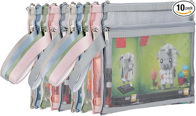 10 Pack Colored Mesh Zipper Pouch Bags, Double-Layer Nylon Building Block Sets Toy Storage & Orga... | Amazon (US)