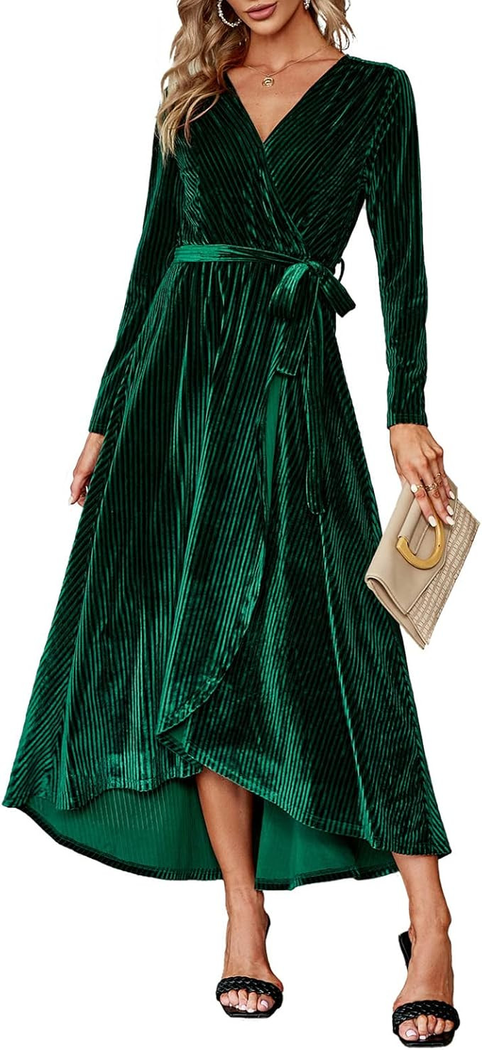 BerryGo Women's Long Sleeve Prom Formal Velvet Wrap Dress Cocktail Party Winter Long Maxi Dress w... | Amazon (US)