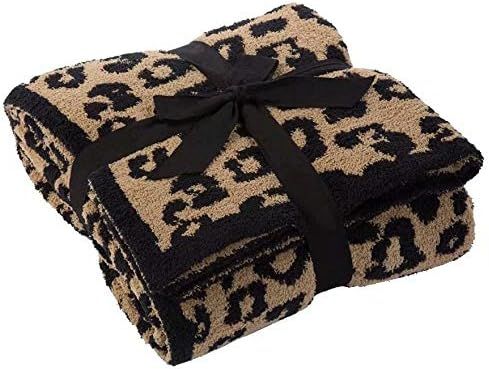 Fluffy Leopard Knitted Throw Blanket Fringe Lightweight Cozy Bed Blanket Soft Throw Blanket fit C... | Amazon (US)