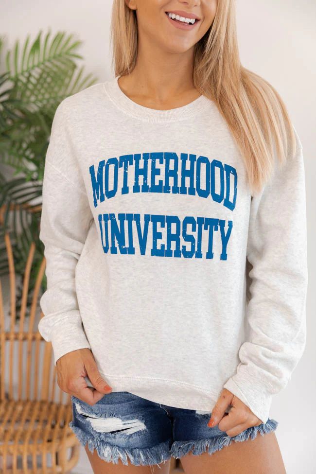 Motherhood University Graphic Heather Sand Sweatshirt | Pink Lily