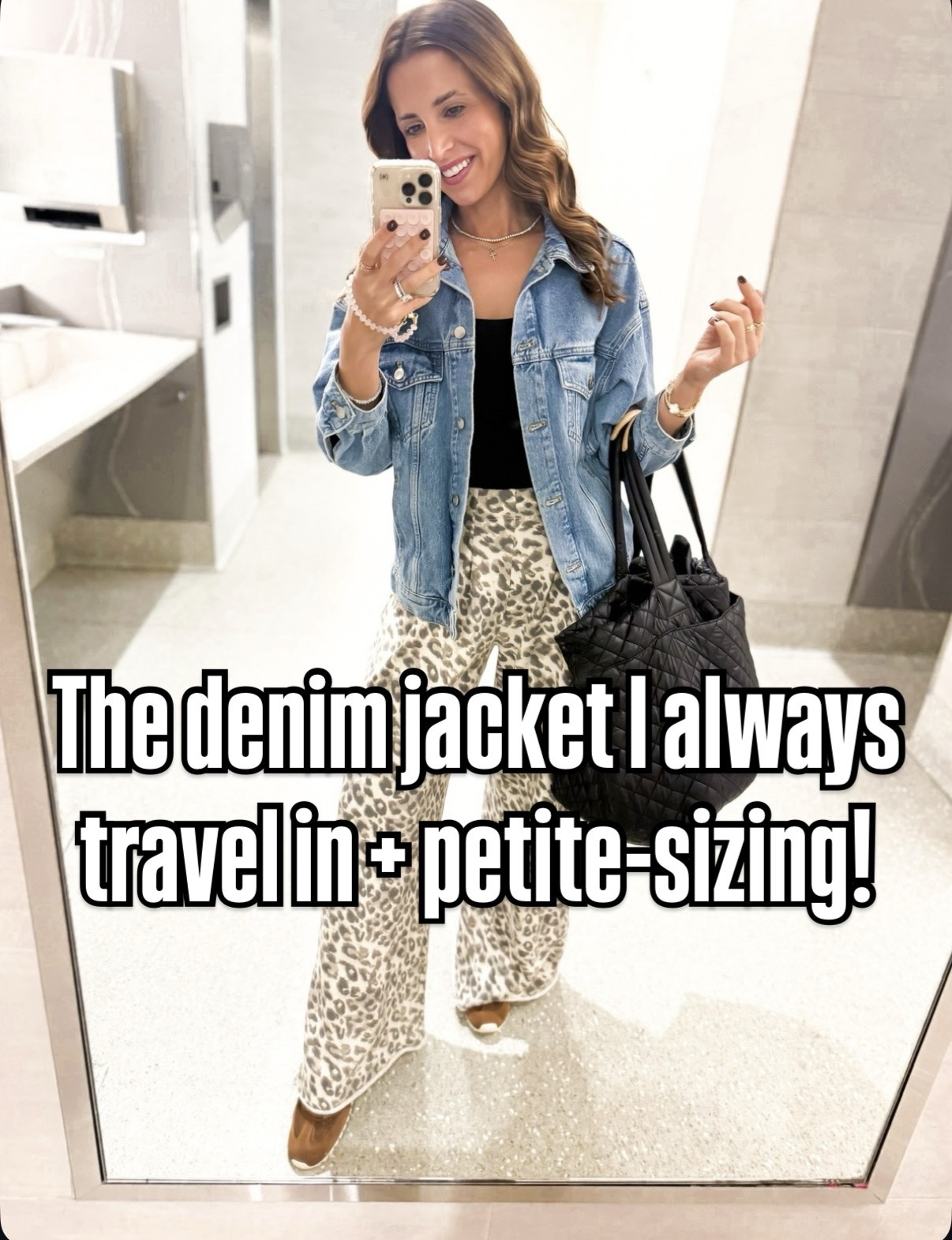 Expensive stuff that is 1,000% worth it!  The denim jacket I always wear for travel - XXS petite. It’s the perfect amount of oversized without being sloppy looking! Leopard sweatpants in XXS regular. My travel outfit!

#LTKTravel #LTKPetite #LTKootd