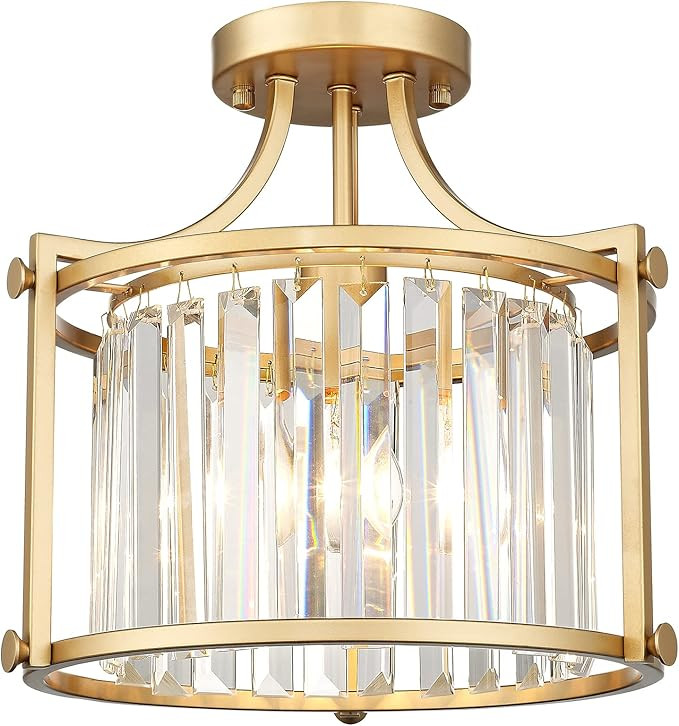 Cargifak Crystal Semi Flush Mount Chandelier, 11'' Gold Ceiling Light, Modern Flush Mount Light F... | Amazon (US)