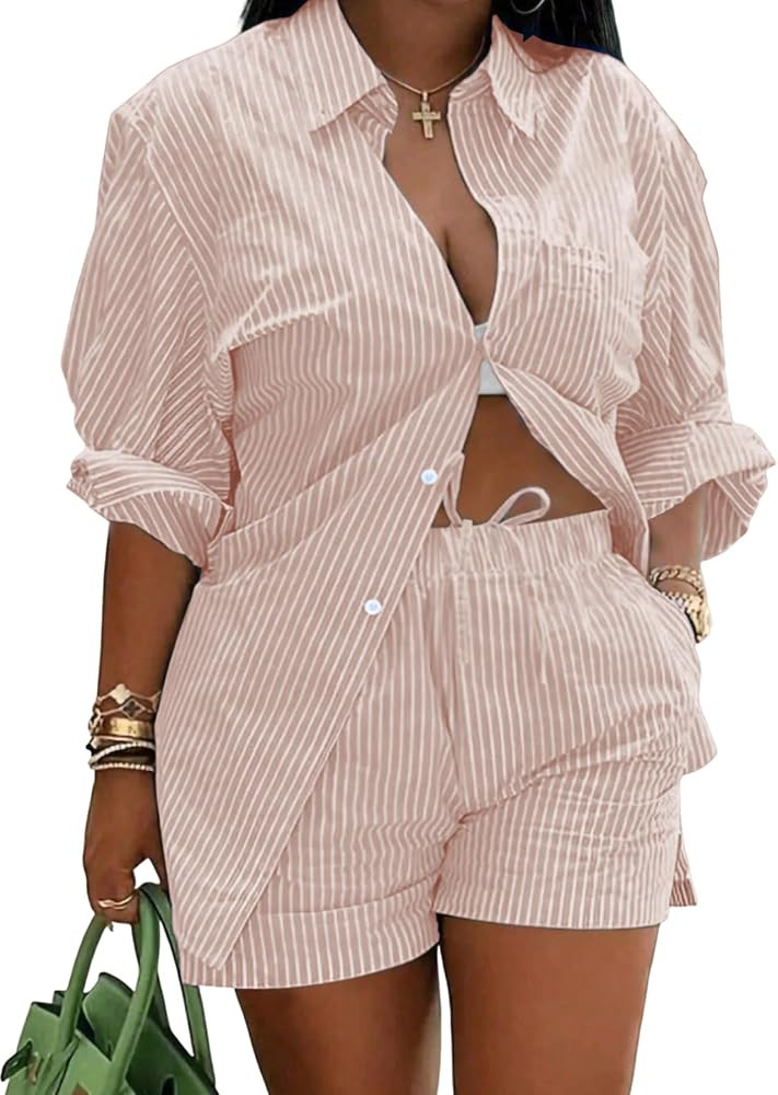 Ulovmi 2 Piece Sets For Women Summer Striped | Amazon (US)