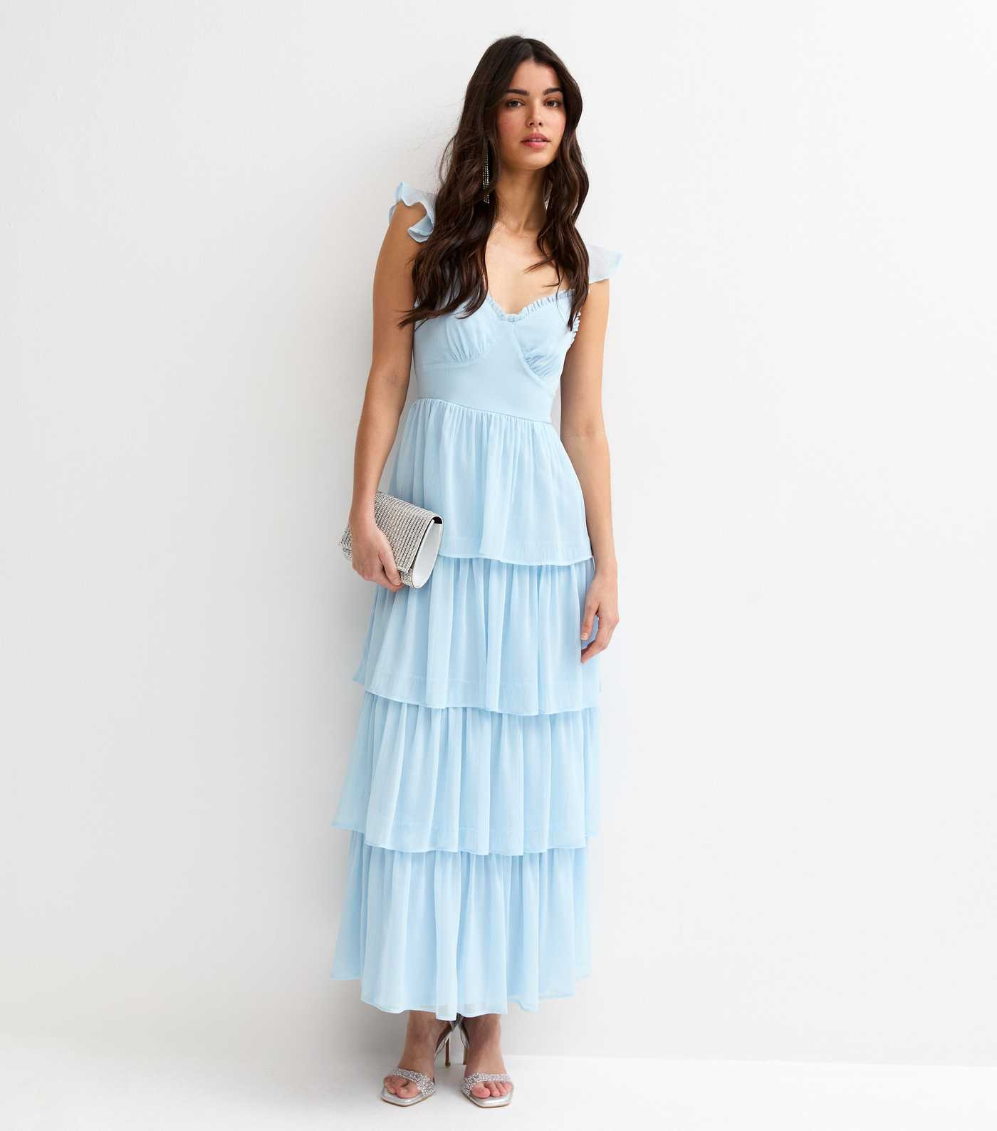 Light Blue Tiered Chiffon Midi Dress | New Look | New Look (UK)