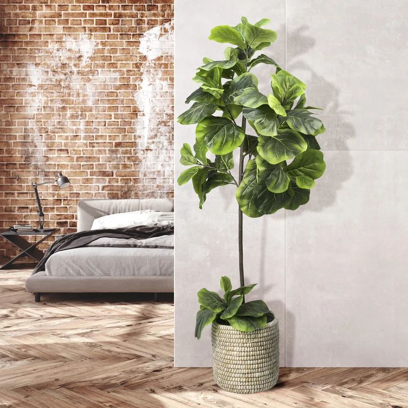 60'' Artificial Fiddle Leaf Fig Tree in Basket | Wayfair North America