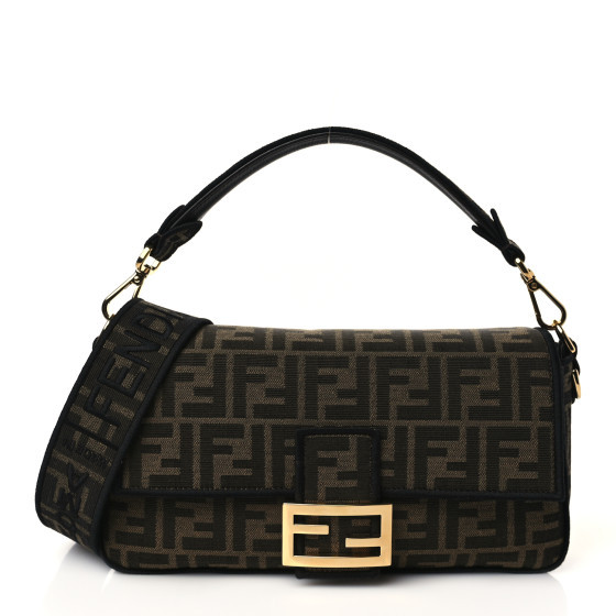 FENDI Fabric Jacquard FF 1974 Medium Baguette Tobacco Moro Black | FASHIONPHILE (US)