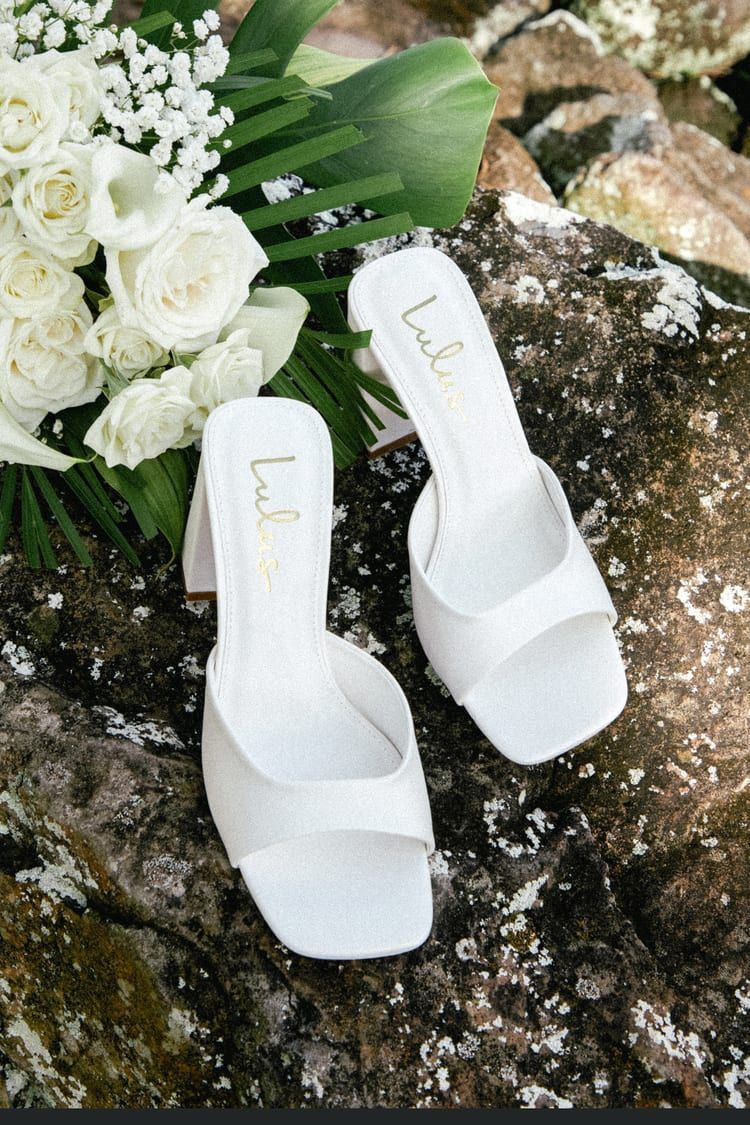 Preslie White Satin High Heel Slide Sandals | Lulus (US)