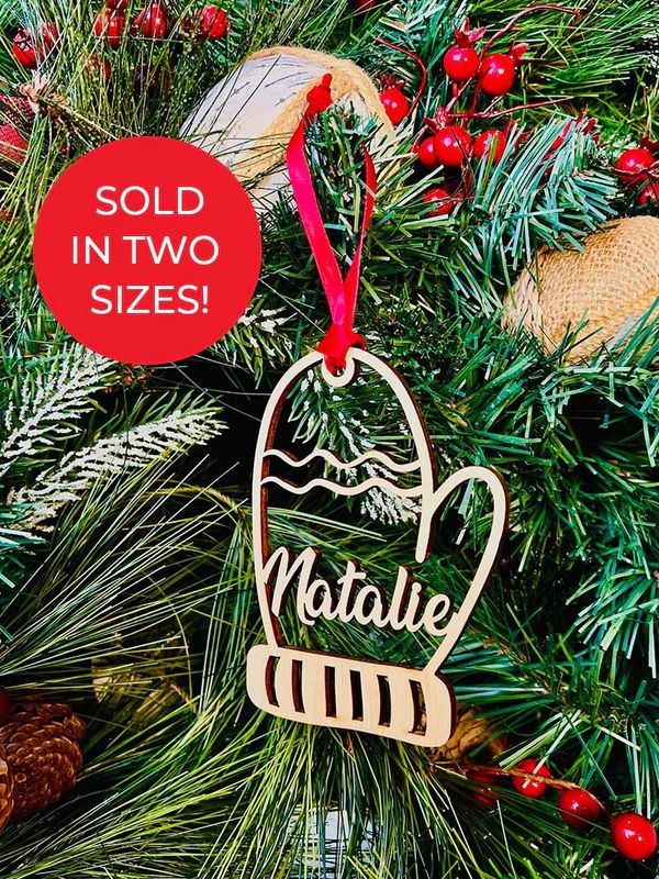 Custom Name Wood Mitten Ornament- Single Name | Sunny & Southern