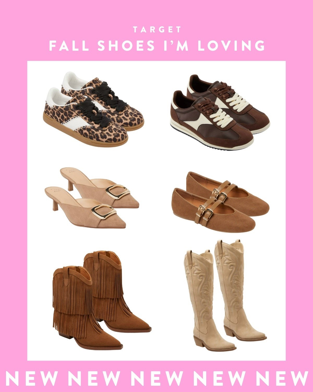 How good are these new fall shoe finds at Target?! Cute sneakers (you know how much I love all things leopard), dress shoes, and my fall favorite… boots! Obsessed with the fringe booties - they can be styled so many ways with denim, skirts, or dresses. Definitely a fall staple!

#LTKFindsUnder50 #LTKShoeCrush #LTKSeasonal