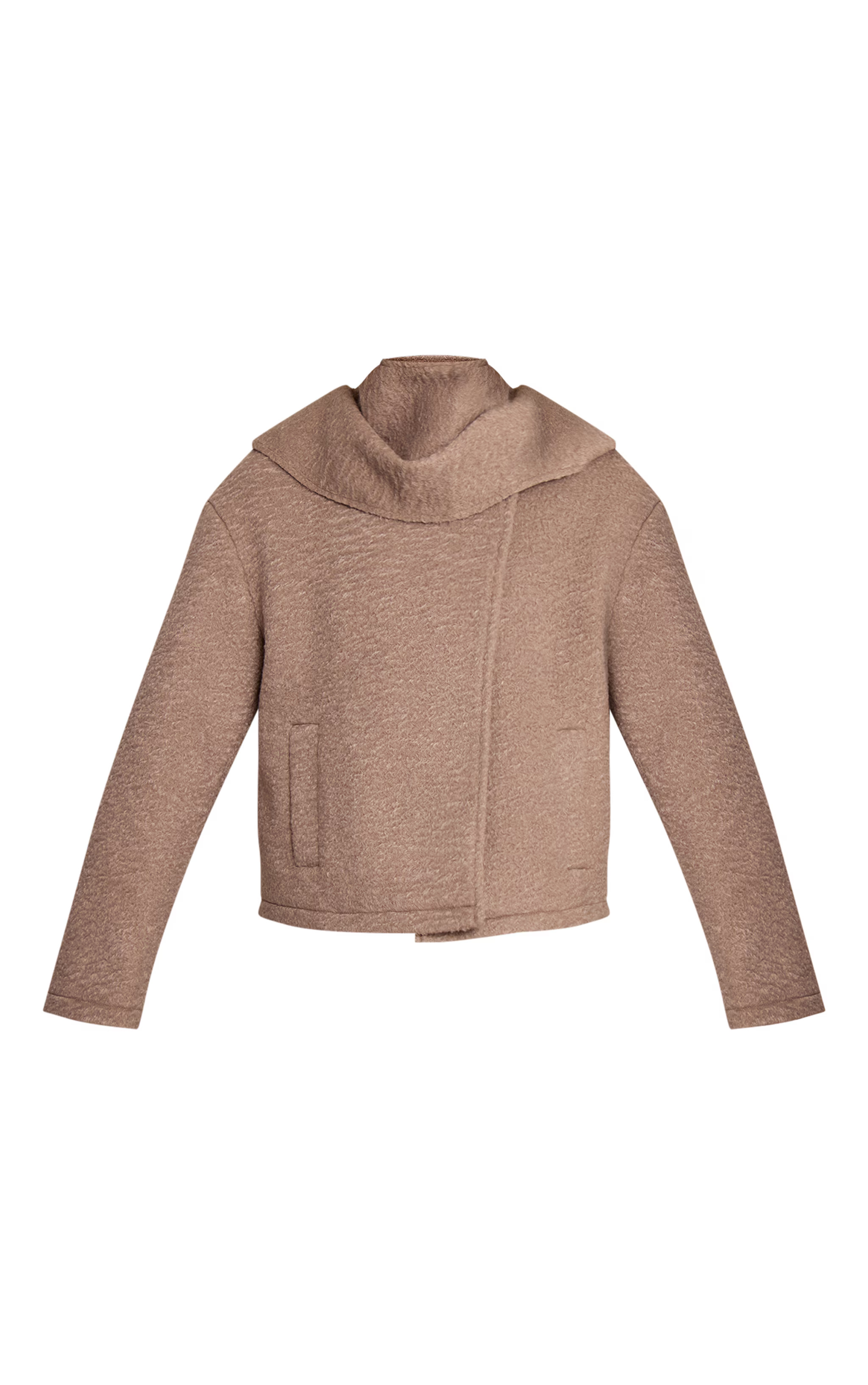 Taupe Boucle Scarf Coat | PrettyLittleThing US