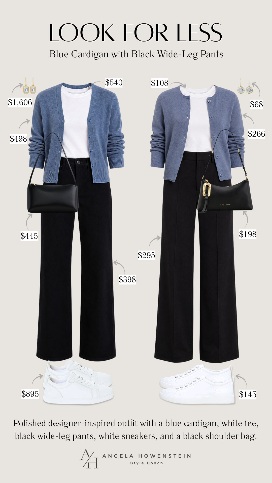 Love the designer look without the designer price? This look-for-less outfit pairs a soft blue cardigan with a classic white tee, black wide-leg pants, and white sneakers for an effortlessly polished everyday look. Perfect for travel days, casual Fridays, running errands, coffee dates, or sightseeing in comfort and style.

👩‍💻 LTK PRO TIPS
❤️ Heart = Support my posts ;-)
🔖 Save = Get sale & restock alerts for the things you love!
📋 Lists = Keep favorites organized (List ideas: Christmas, Birthdays, and Vacations!)
📲 Share = Send lists and products to a friend (or your daughters like me).
💬 Comment = Ask me anything, and I’ll answer. ;-) 

 #LTKootd #LTKSeasonal #LTKOver40