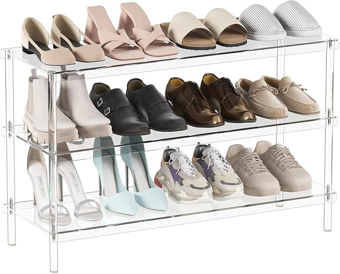 Aquiver 3-Tier Acrylic Shoe Rack - Modern Shoe Rack for Closet - Shoe Storage Organizer for Entry... | Amazon (US)