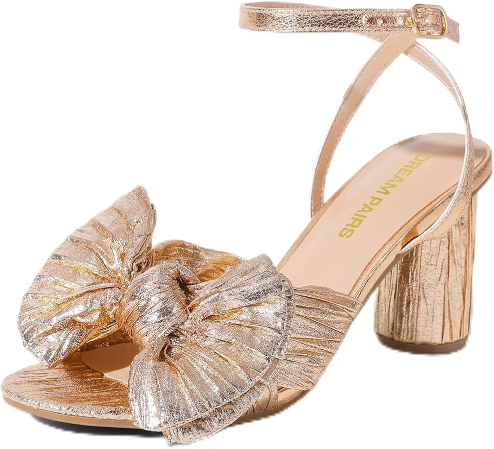 DREAM PAIRS Women's Bow Knot Heeled Sandals Low Chunky Heels Open Toe Ankle Strap Slingback Dress... | Amazon (US)