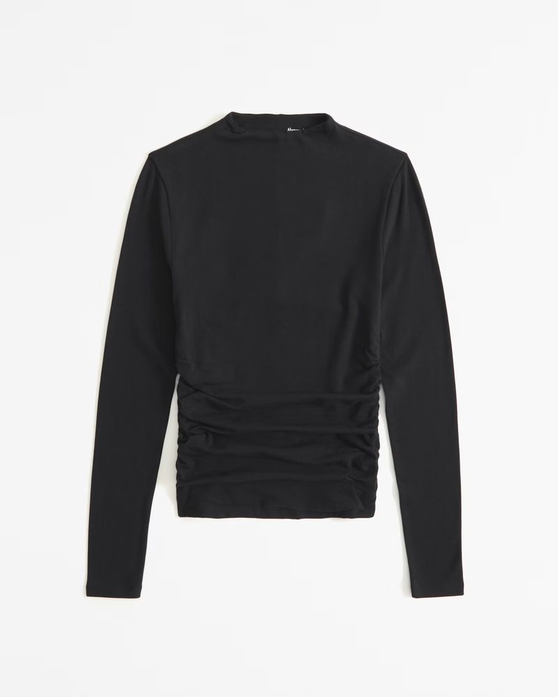 Long-Sleeve Cotton Seamless Fabric Mockneck Top | Abercrombie & Fitch (US)