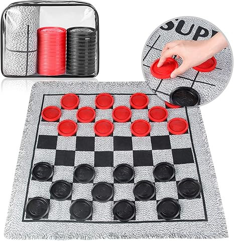 3 in 1 Giant Checkers Game Set,Tic Tac Toe Board for Kids with Reversible Rug Indoor Outdoor Yard... | Amazon (US)