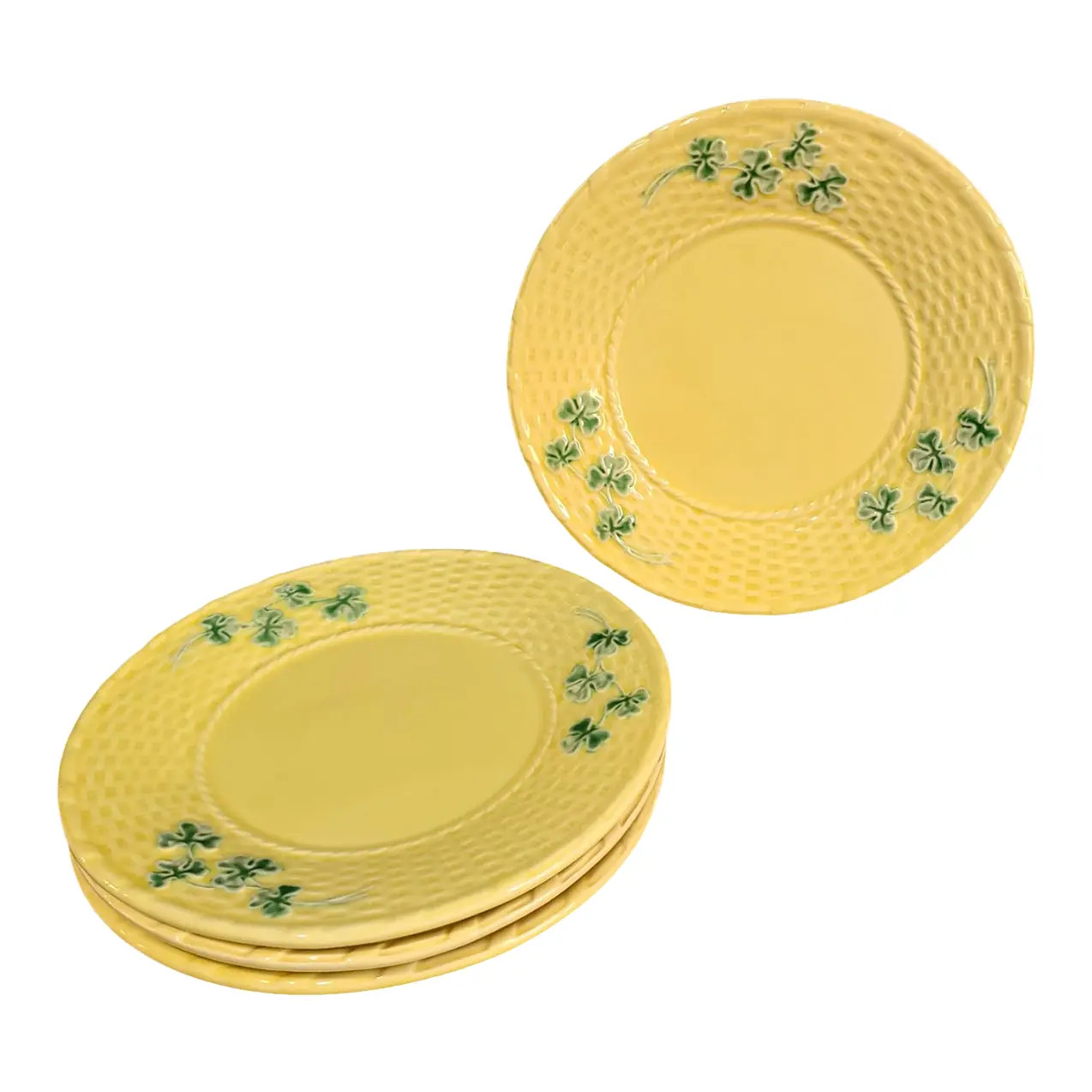 Vintage Bordallo Pinheiro Portugal Shamrock Salad-Luncheon Plates- Set of 4 | Chairish
