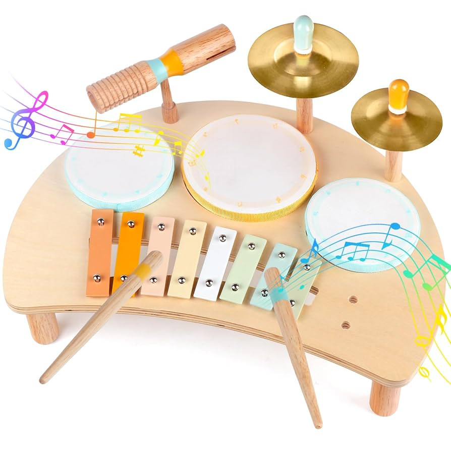 Kids Drum Set, Montessori Musical Instruments for Toddlers 1-3, Wooden Musical Toys for Baby 12-1... | Amazon (US)