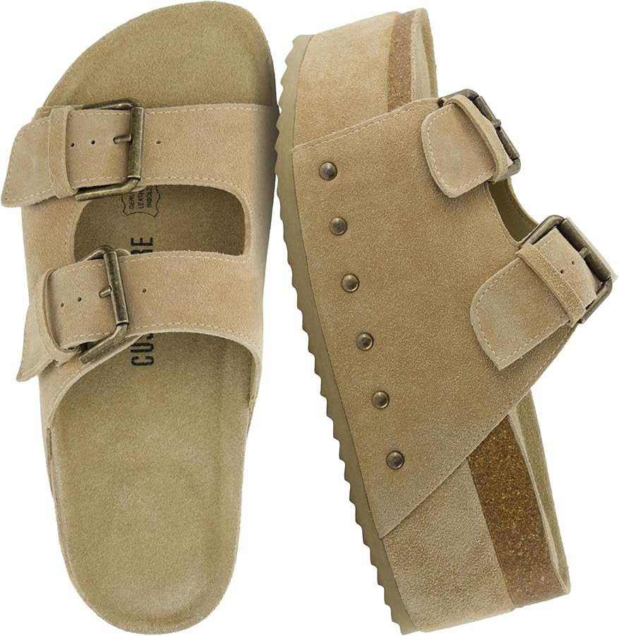 CUSHIONAIRE Guru Platform Sandals Women Footwear – Comfortable Genuine Leather Footbed Studded ... | Amazon (US)