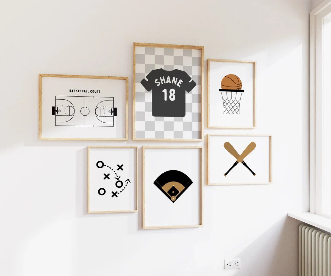 Personalized Sport Set Gallery Wall Art Set of 6 Downloadable Prints, Boys Sport Room Prints, Kid... | Etsy (US)