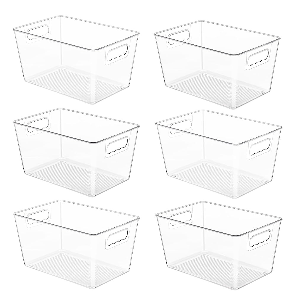 YIHONG 6 Pack Clear Pantry Organizer Bins, Plastic Containers with Handle for Kitchen,Freezer,Cab... | Amazon (US)