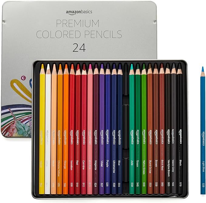 Amazon Basics Premium Colored Pencils, Soft Core, 24 Count, Pack of 1, Multicolor | Amazon (US)