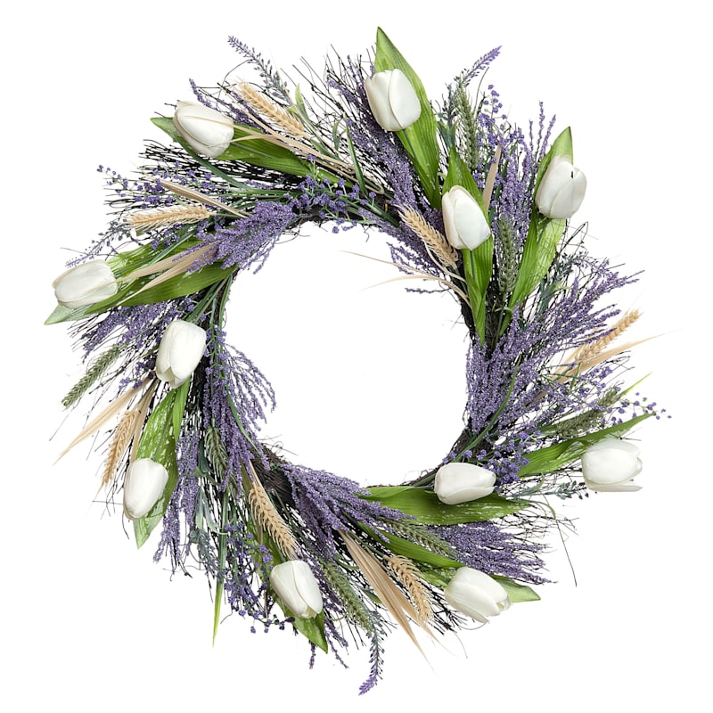 White Tulip & Lavender Floral Wreath, 24" | At Home