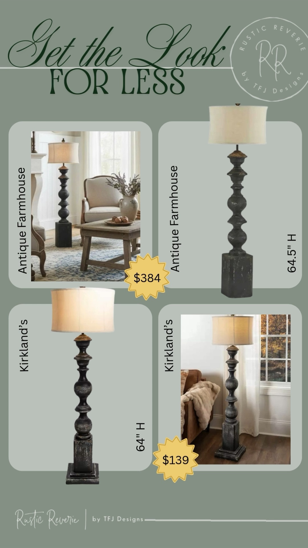 I loved this floor lamp on Antique Farmhouse, but that price wasn’t in my budget! So, after some searching I found a very similar floor lamp for less than half the price at Wayfair!! 🤯 thrifty affordable budget friendly home decor cottage core traditional french country living room cozy sale alert curated styled antique unique mood lighting 

#LTKhome #LTKsalealert #LTKstyletip