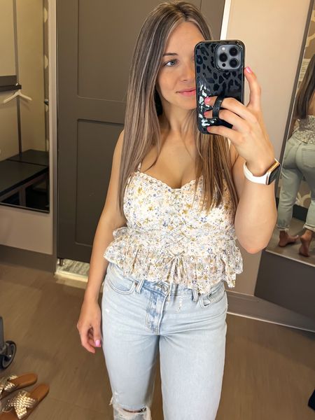 Spring outfit / jeans and crop top / cute spring tops / Easter outfit / spring ootd inspo / Abercrombie jeans / distressed denim / floral crop tank top / cute outfits for moms / 

#LTKSeasonal #LTKunder50 #LTKunder100