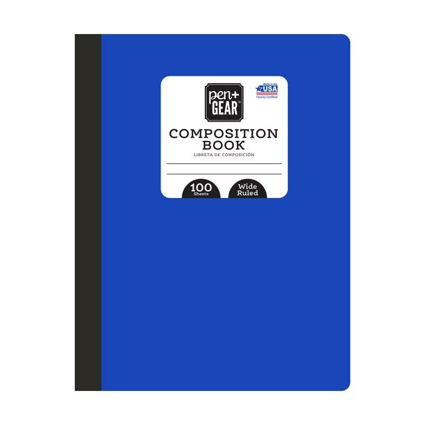 Pen + Gear 100 Sheets Blue Composition Book, Wide Ruled - Walmart.com | Walmart (US)