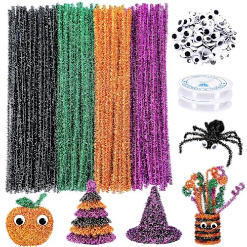 UPINS 550pcs Halloween Pipe Cleaners Craft Supplies Including 250pcs 4 Colors Chenille Stems and 300pcs Wiggle Eyes for Halloween DIY Art Craft Decoration | Amazon (US)