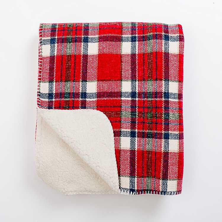 Red Plaid Chenille and Sherpa Throw | Kirkland's Home