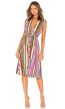 LPA Shirred Button Up Dress in Rainbow Stripe from Revolve.com | Revolve Clothing (Global)