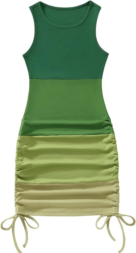 SHENHE Women's Color Block Sleeveless Bodycon Dress Ruched Drawstring Mini Dresses | Amazon (US)