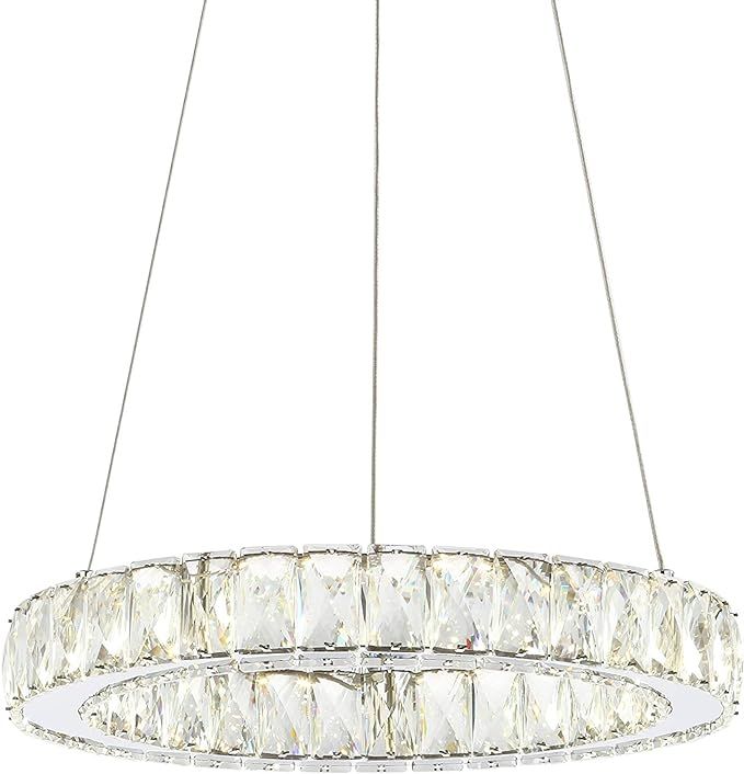 JONATHAN Y JYL7218A Reese 15.7" Adjustable Integrated LED Metal/Crystal Chandelier Pendant Contem... | Amazon (US)