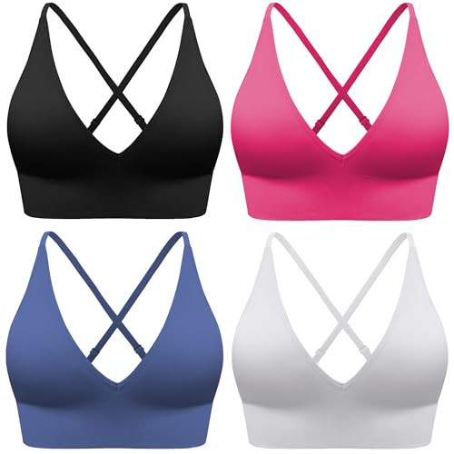 Evercute Women's Sports Bras Adjustable Deep V Neck Bras Wireless Spaghetti Strap Criss Cross Padded Seamless Low Support Sexy Everyday Bras, Small | Amazon (US)