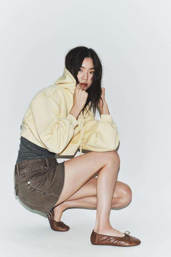 LEATHER BALLET FLATS WITH BOW | Zara UK