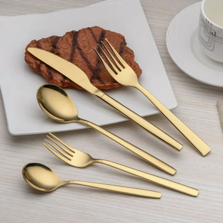 20 Piece Titanium Gold Plated Stainless Steel Flatware Set , Sliverware Cutlery Set Service for 4... | Walmart (US)