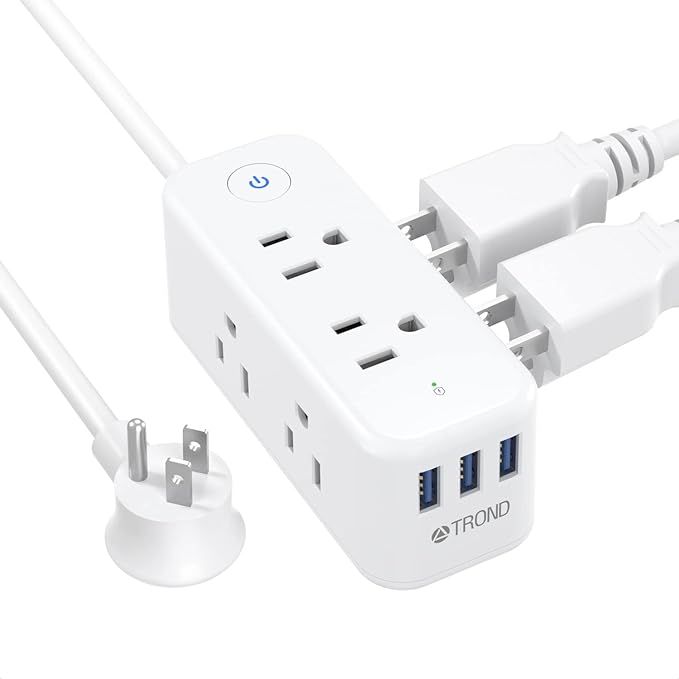 Power Strip Surge Protector USB - TROND 5ft Extension Cord with 3 USB Ports, 6 AC Outlets, Flat P... | Amazon (US)