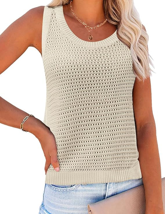 Zeagoo Womens Summer Crochet Sleeveless Sweater Vest Round Neck Hollow Out Knit Tank Tops Casual ... | Amazon (US)