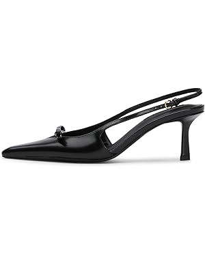 Mattiventon Slingback Heels for Women Kitten Heels Bow Ankle Strap Pointed Toe Heel Sexy Wedding ... | Amazon (US)