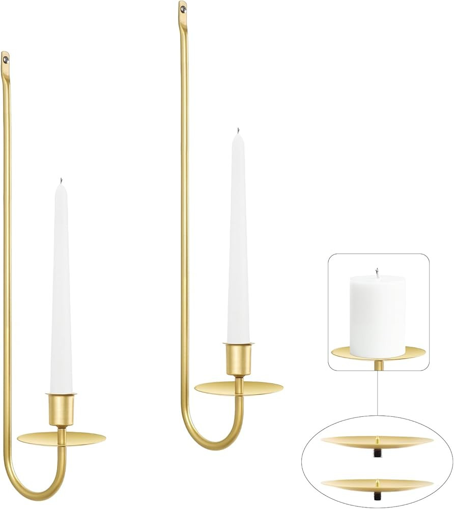 Gold Candle Sconces, Taper & Pillar Wall Candle Holder, Metal Sconces Wall Decor Set of 2, for Li... | Amazon (US)