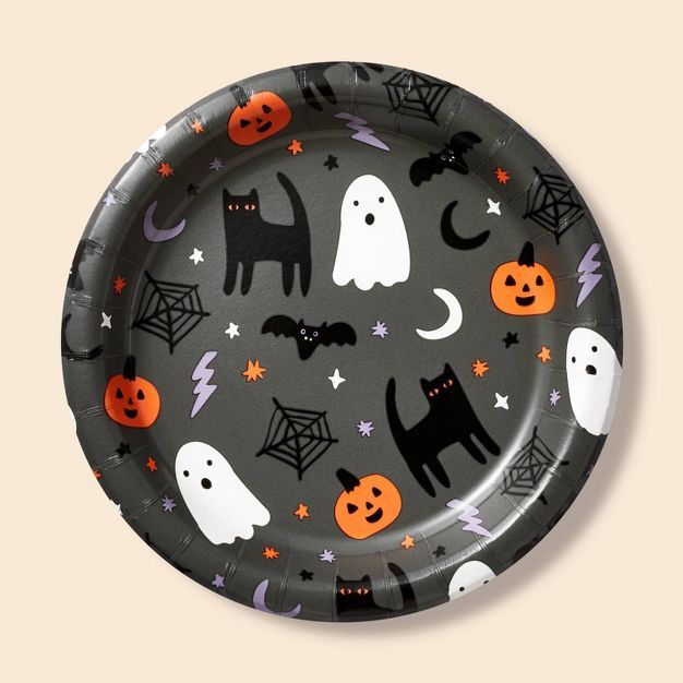 30ct Halloween Dinner Paper Plates Black - Spritz&#8482; | Target