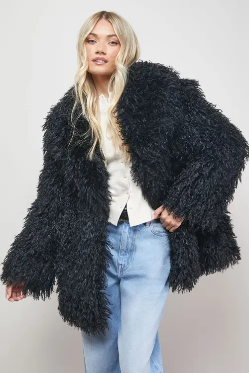Oasis Mongolian Faux Fur Short Coat in Black at Nordstrom, Size Small | Nordstrom