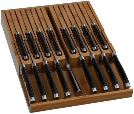 Bamboo In-drawer Knife Block - Knife Drawer Organizer Insert Large Handle Steak Knife Holder, Kit... | Amazon (US)