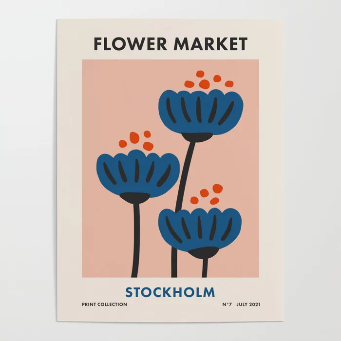Flower Market Stockholm, Blue Playful Fowers Poster | Society6