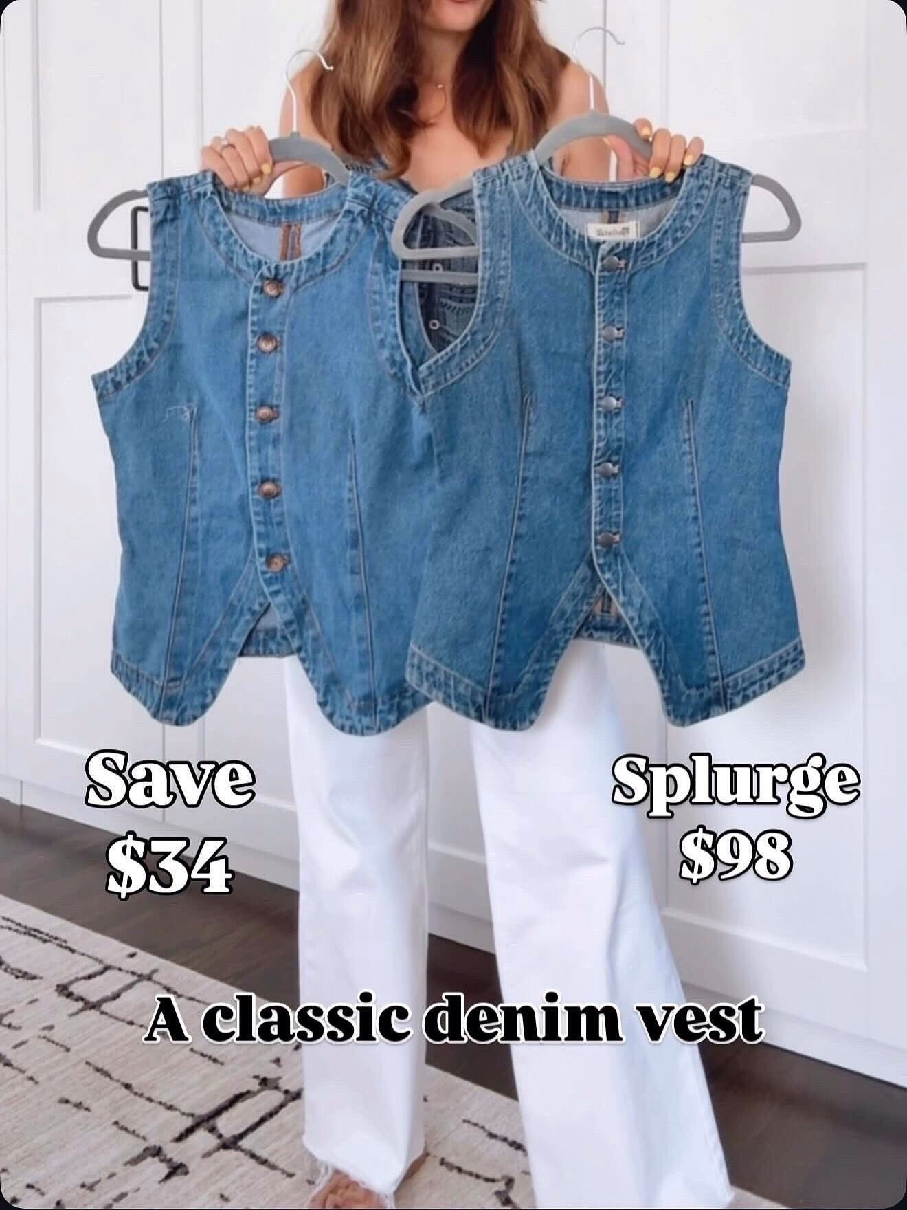 A classic denim vest save and splurge option! 🙌🏼

#LTKgrwm #LTKSeasonal #LTKOver40