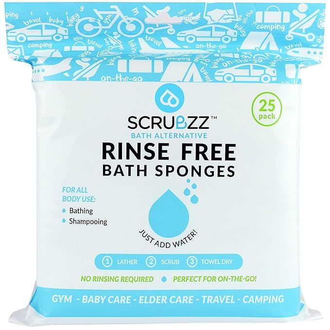 Scrubzz Disposable Rinse Free Bathing Wipes - 25 Pack - All-in-1 Single Use Shower Wipes, Simply ... | Amazon (US)