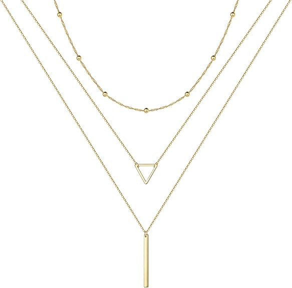 Gold Layered Necklaces for Women - 14K Gold Plated Handmade Multilayer Bar Pearls Coin Disc Moon ... | Amazon (US)