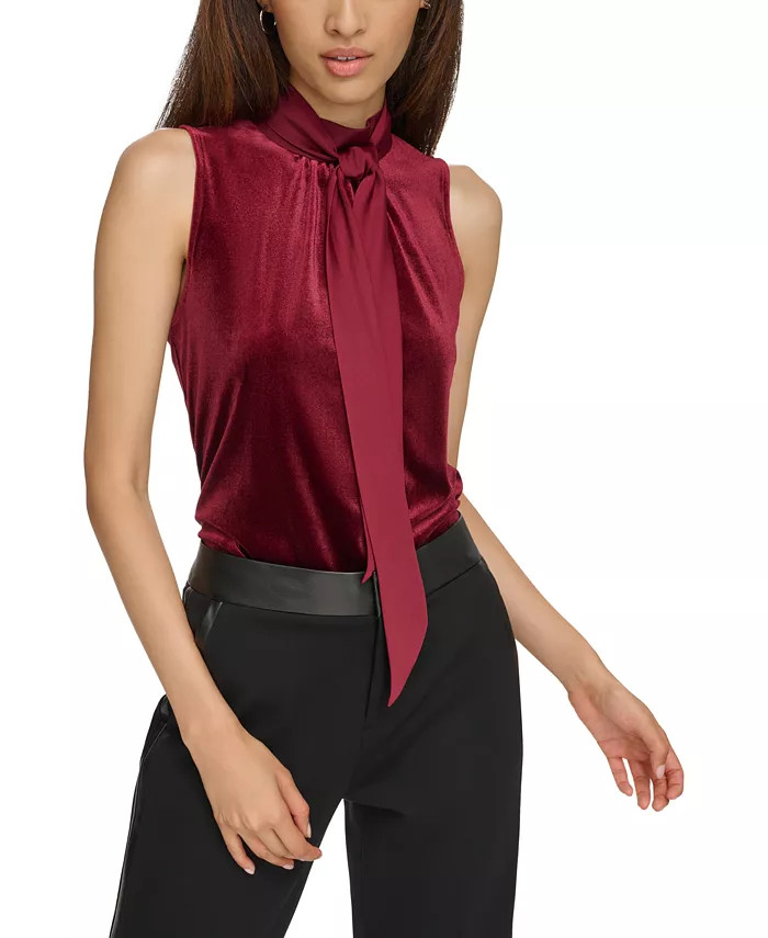 Women's Velvet Tie-Neck Sleeveless Top | Macy's