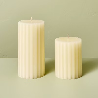 2ct Unscented 3x3 and 3x6 Vertical Ribbed Pillar Candles Ivory - Hearth & Hand™ with Magnolia | Target